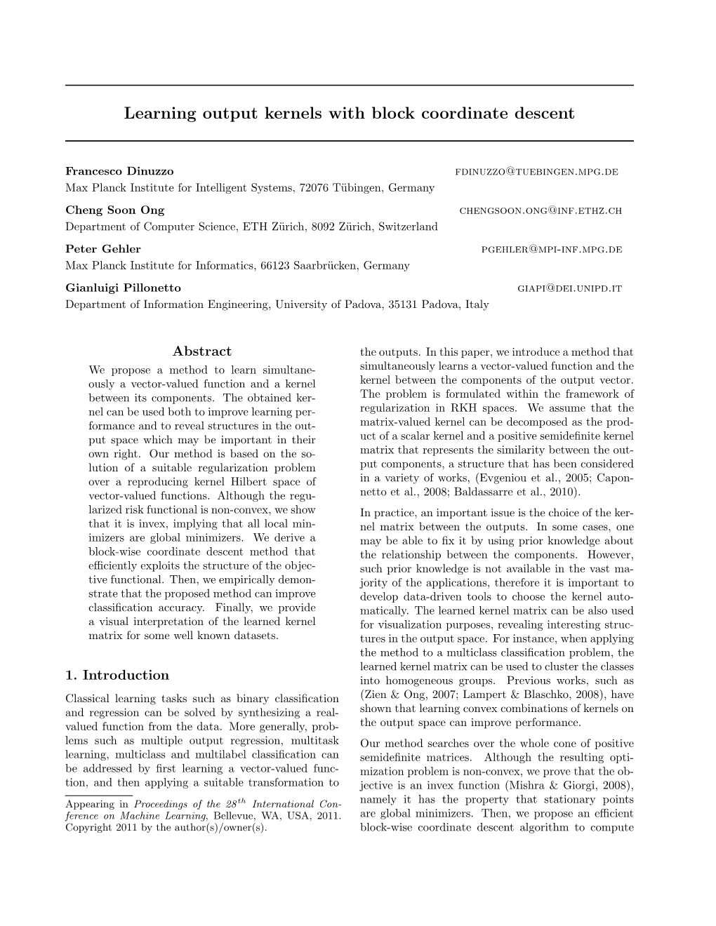 Learning Output Kernels with Block Coordinate Descent