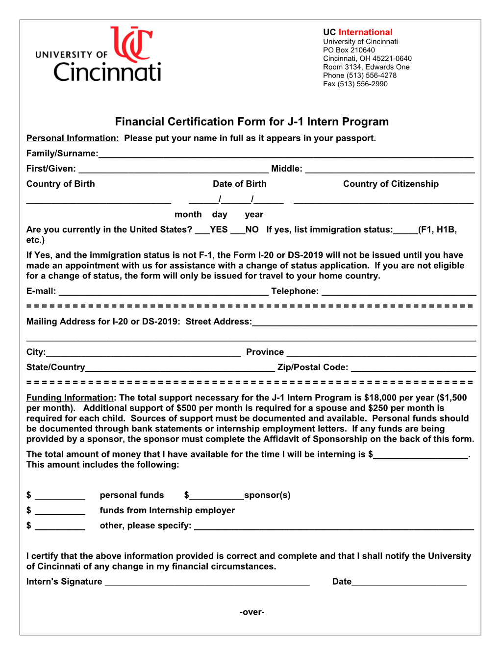 Financial Certification Form