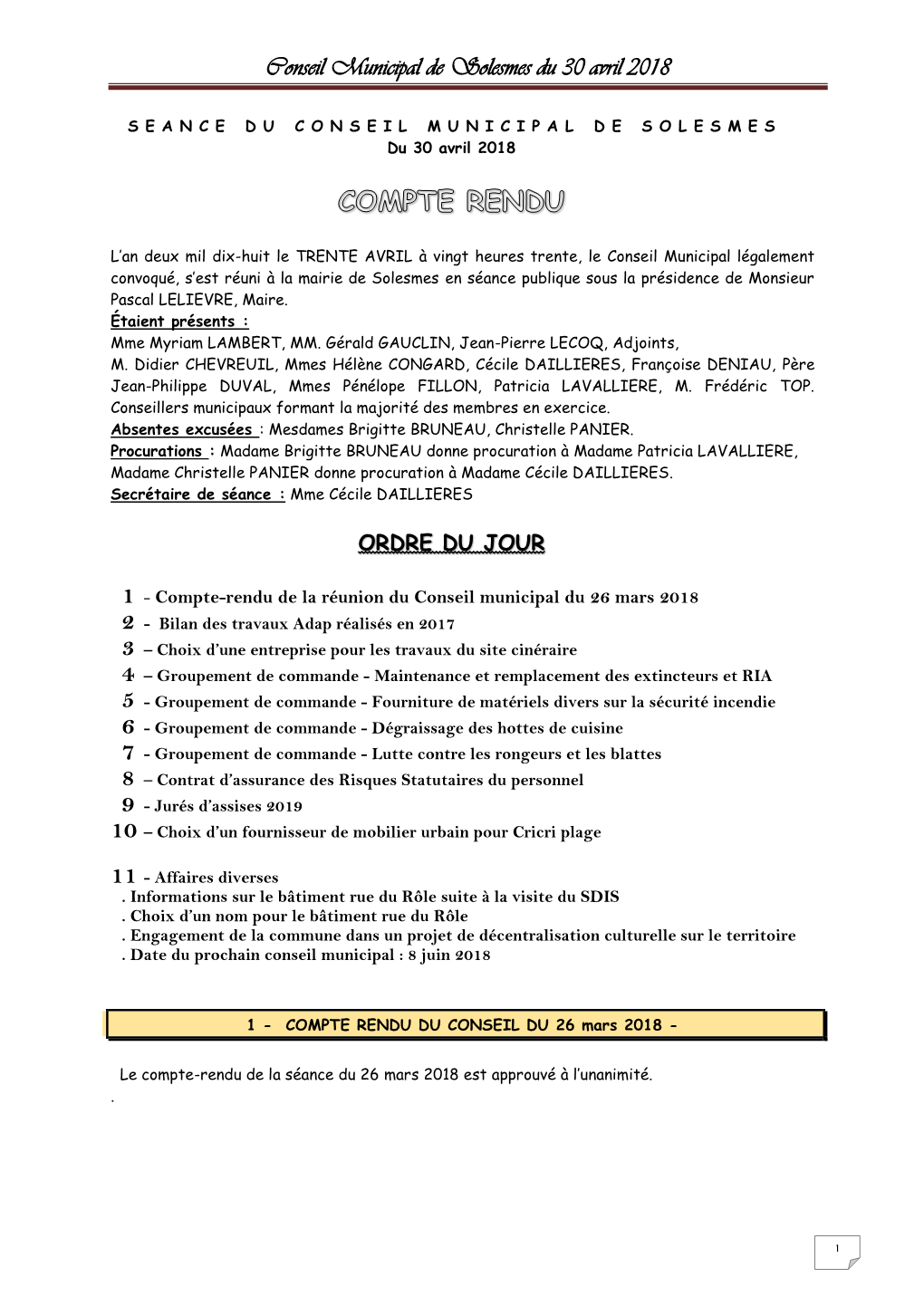 Conseil Municipal Du 2 Juillet 2009