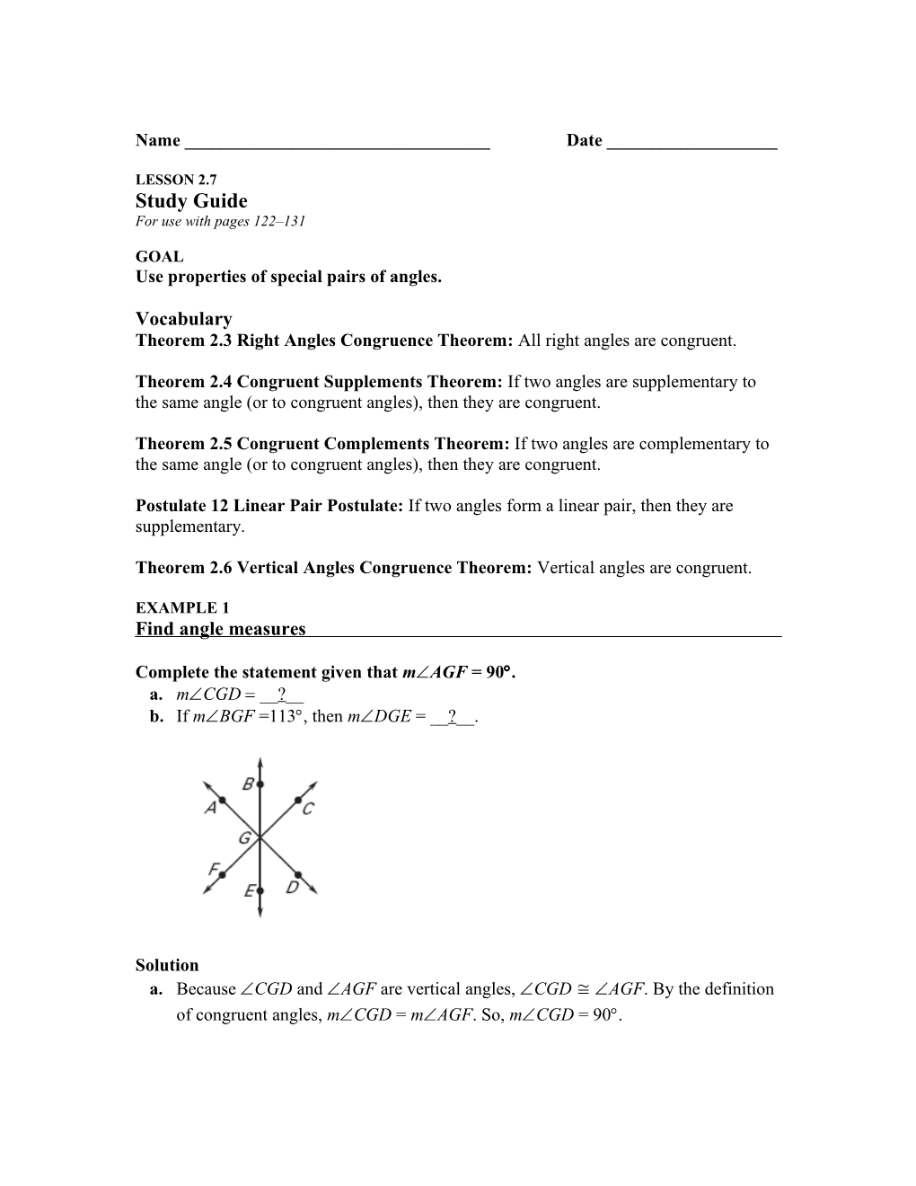 Use Properties of Special Pairs of Angles