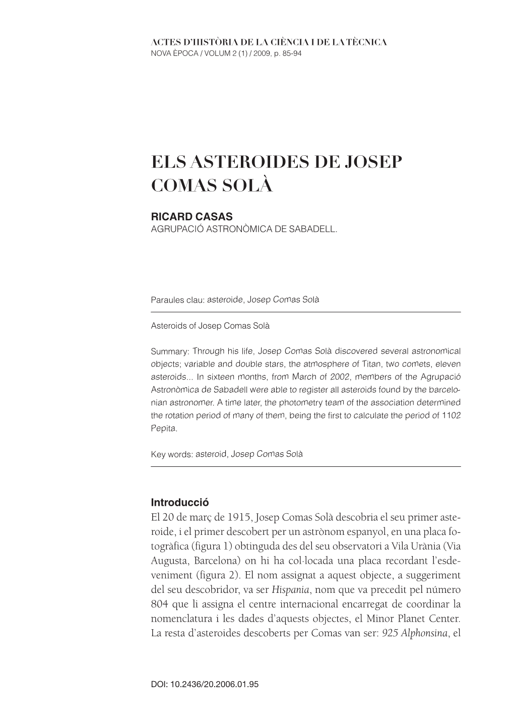 Els Asteroides De Josep Comas Solà