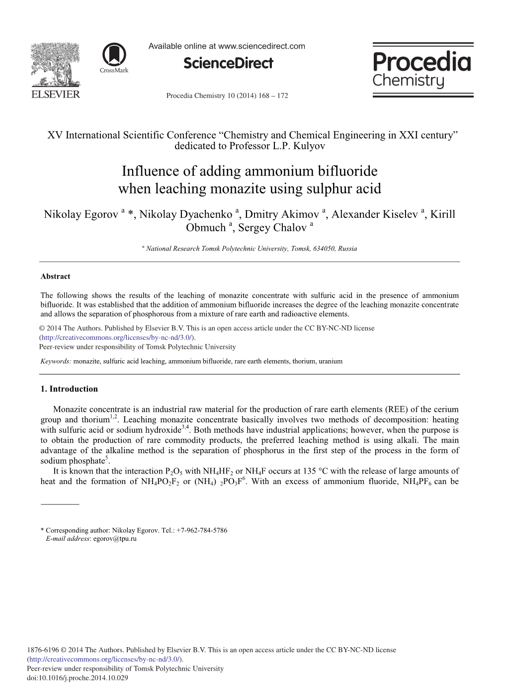 Influence of Adding Ammonium Bifluoride When Leaching Monazite Using Sulphur Acid