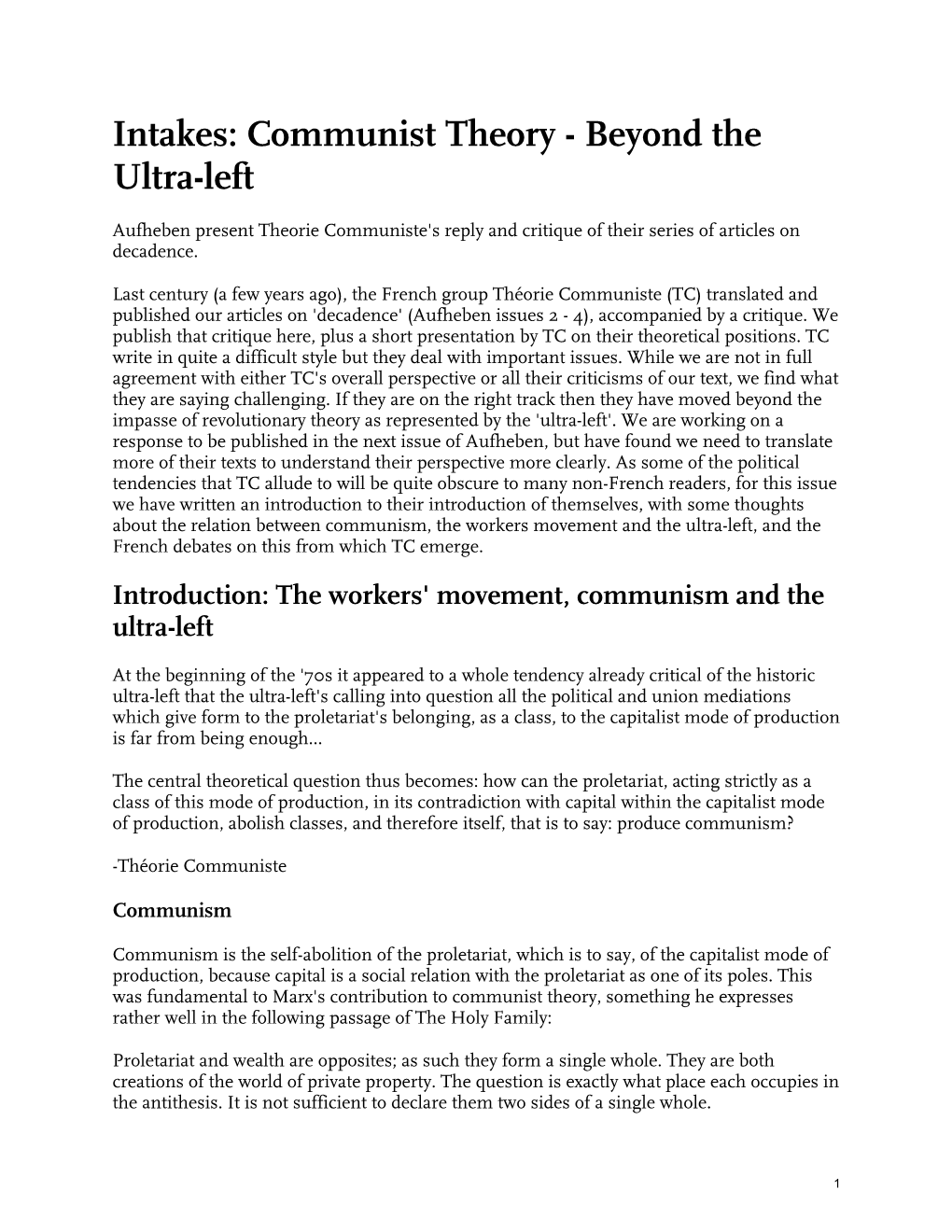 Communist Theory - Beyond the Ultra-Left