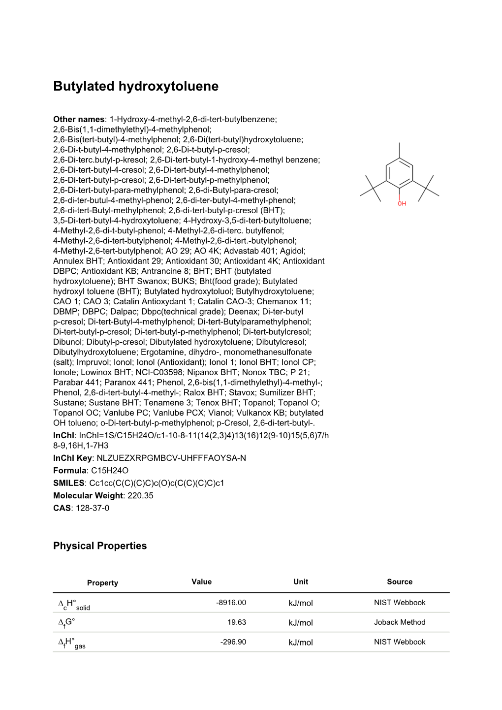 Butylated Hydroxytoluene