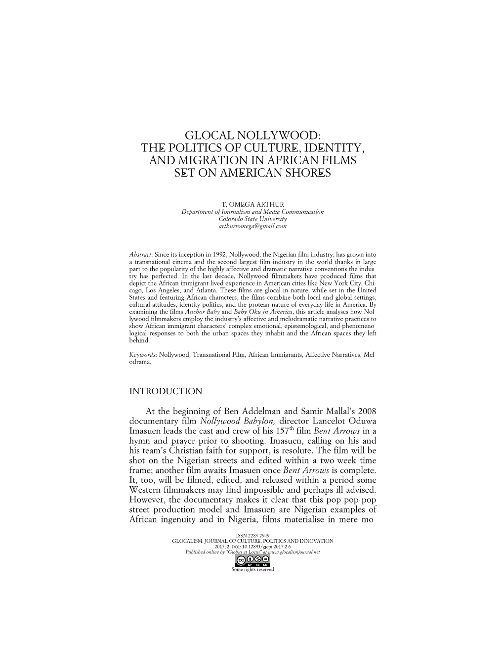 Glocal Nollywood: the Politics of Culture, Identity, and Migration in African Films Set on American Shores