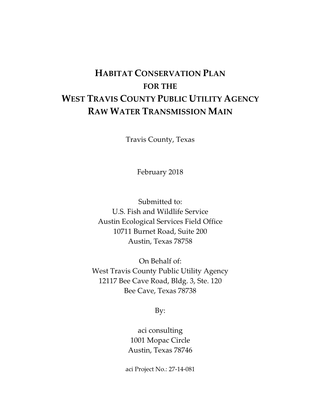 WTCPUA Habitat Conservation Plan