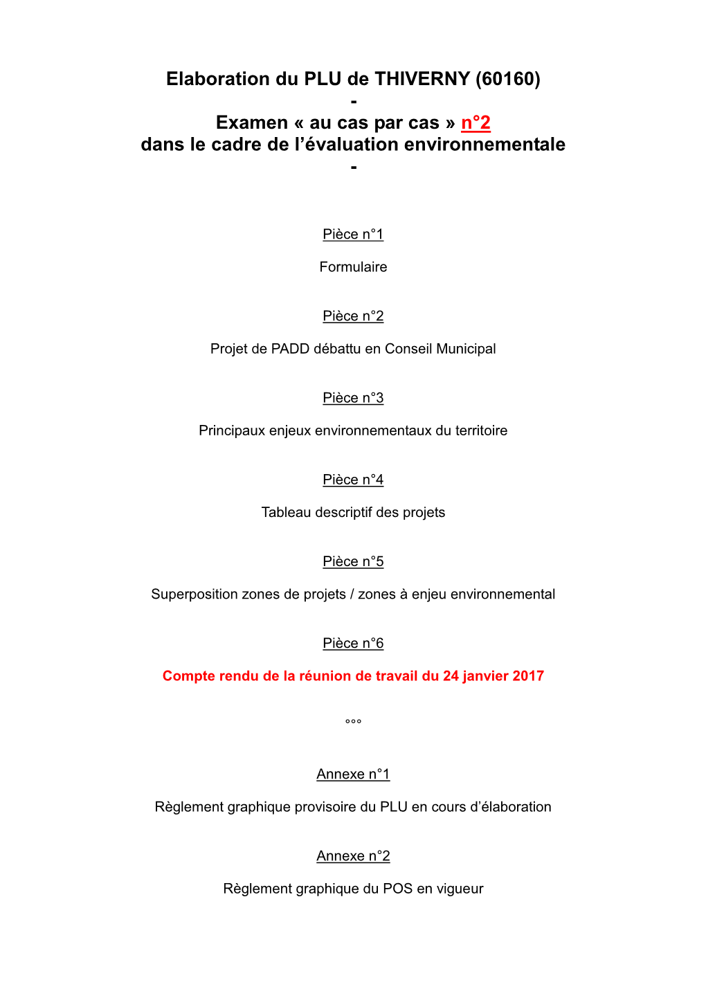 Elaboration Du PLU De THIVERNY (60160) - Examen « Au Cas Par Cas » N°2 Dans Le Cadre De L’Évaluation Environnementale