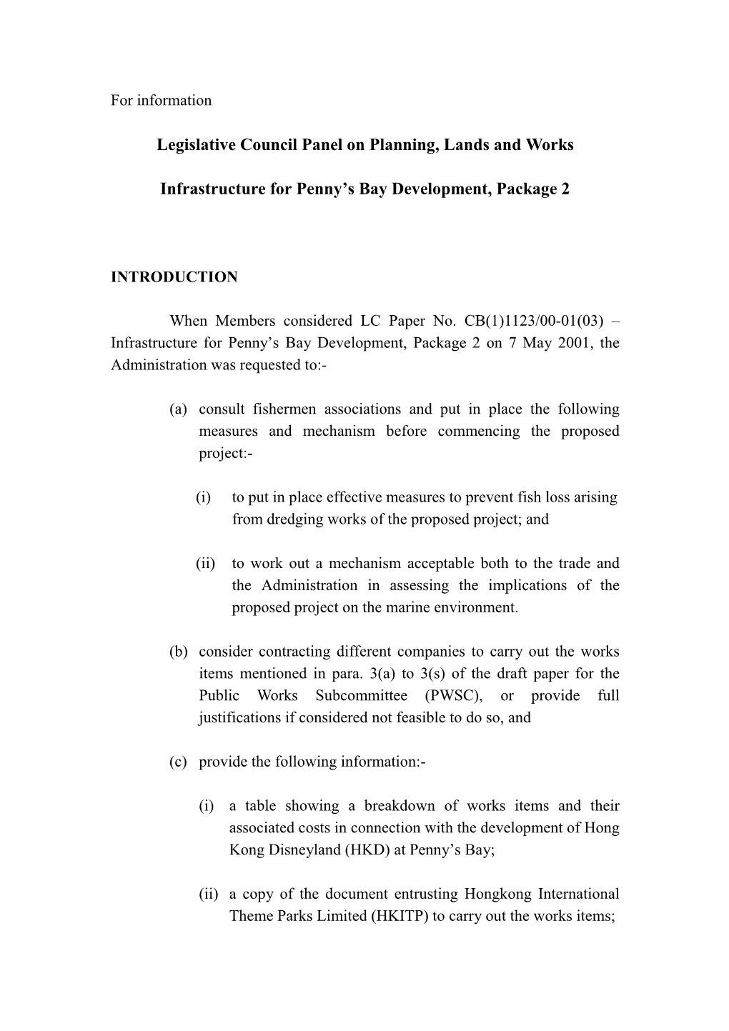 Information Paper on Infrastructure for Penny's Bay Development, Package 2