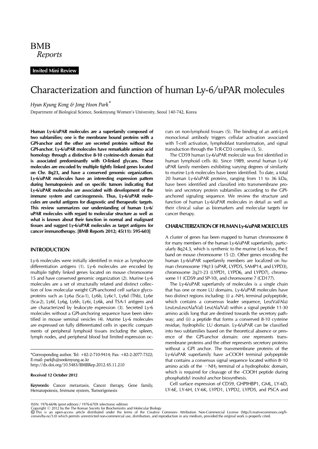 Characterization and Function of Human Ly-6/Upar Molecules