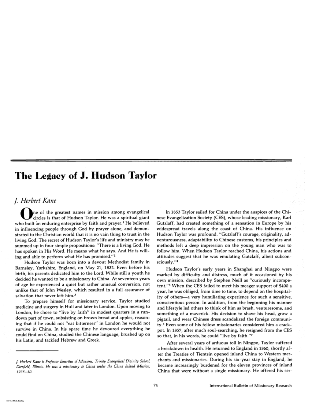 The Legacy of J. Hudson Taylor