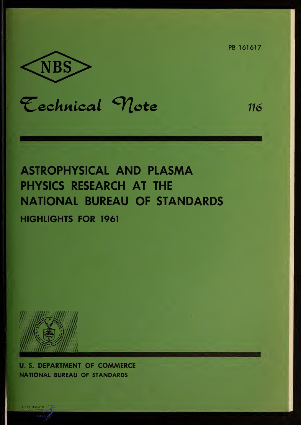 Astrophysical and Plasma Physics Research at the National Bureau of Standards