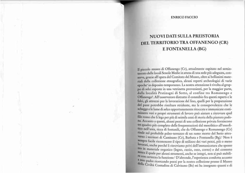 Nuovi Dati Sulla Preistoria Del Territorio Tra Offanengo (Cr) E Fontanella (Bg)