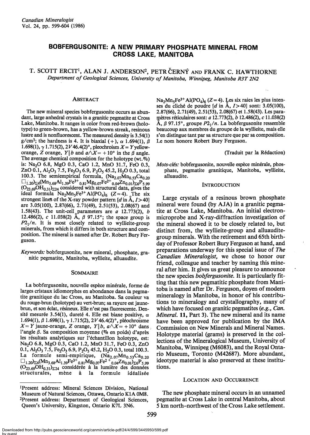 Souvarps BOBFERGUSONITE: a NEW PRIMARY PHOSPHATE