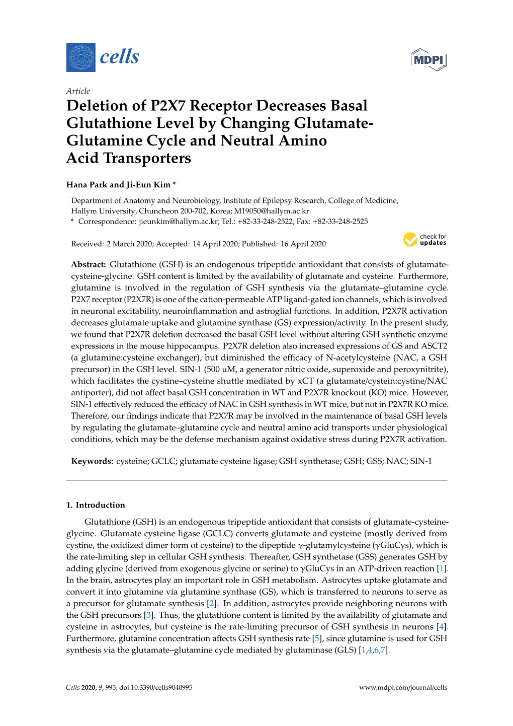 Deletion of P2X7 Receptor Decreases Basal Glutathione Level by Changing Glutamate- Glutamine Cycle and Neutral Amino Acid Transporters