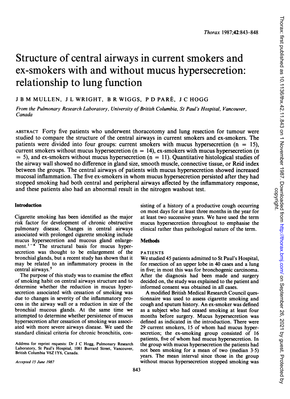 Structure of Central Airways in Current Smokers and Ex-Smokers with and Without Mucus Hypersecretion: Relationship to Lung Function
