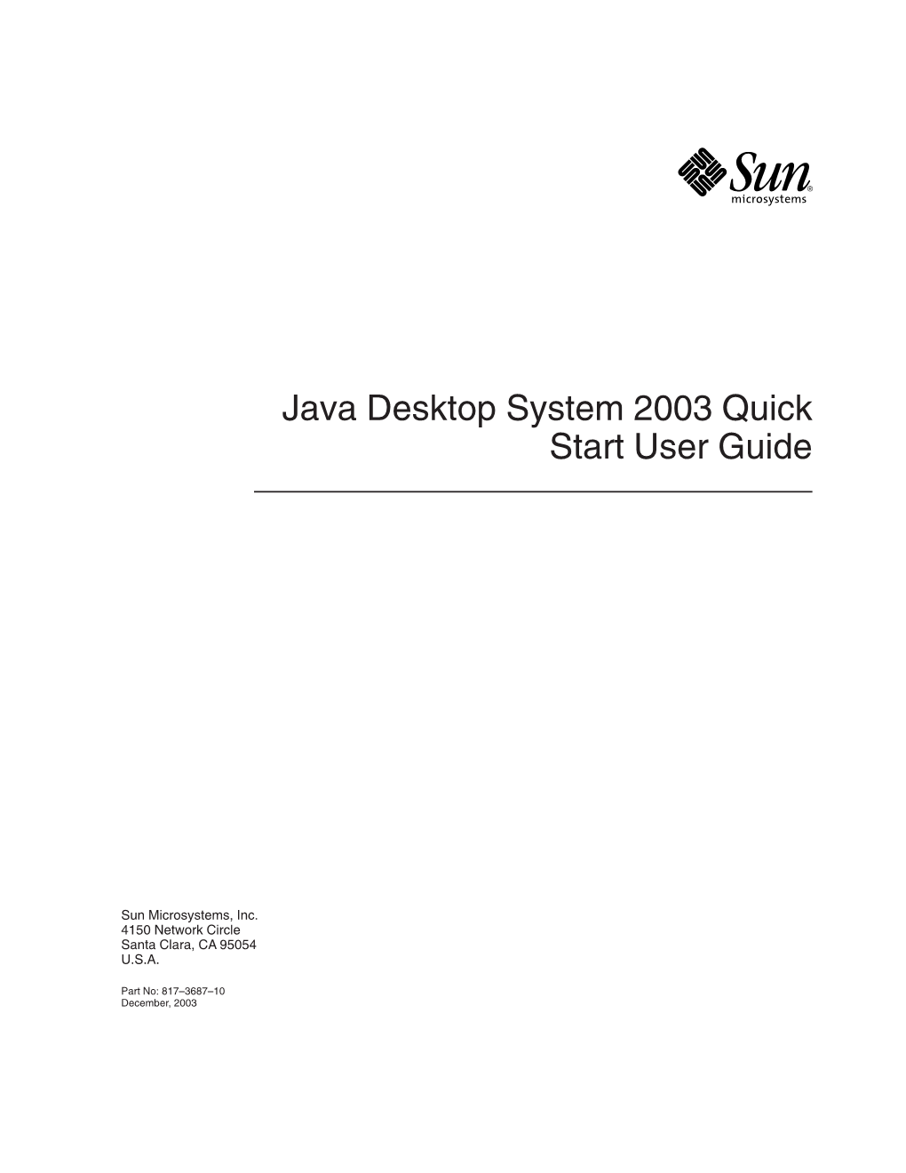 Java Desktop System 2003 Quick Start User Guide