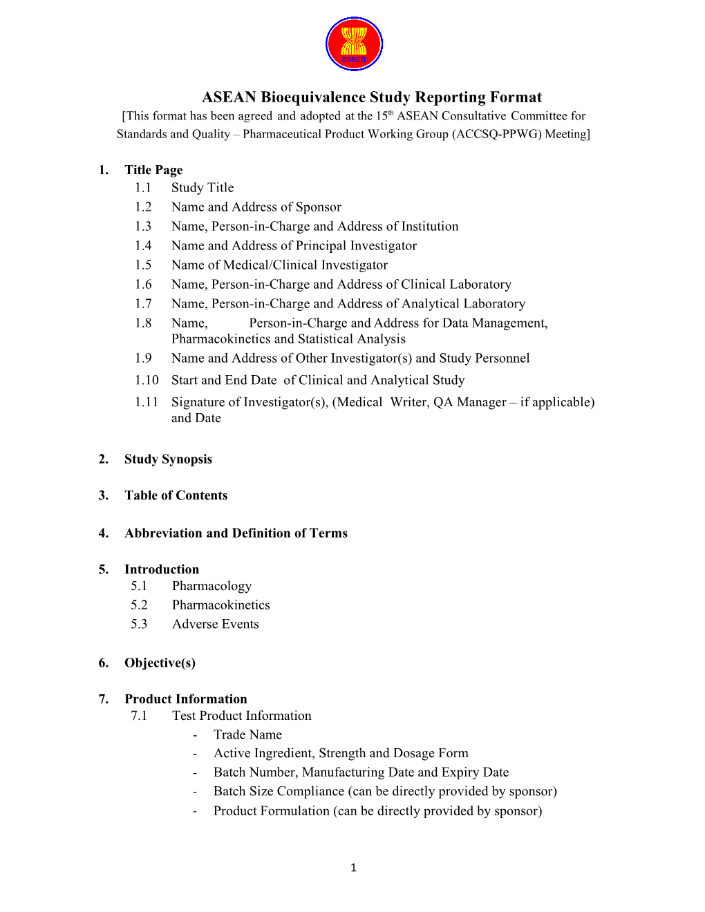 Bioequivalence Study Reporting Format