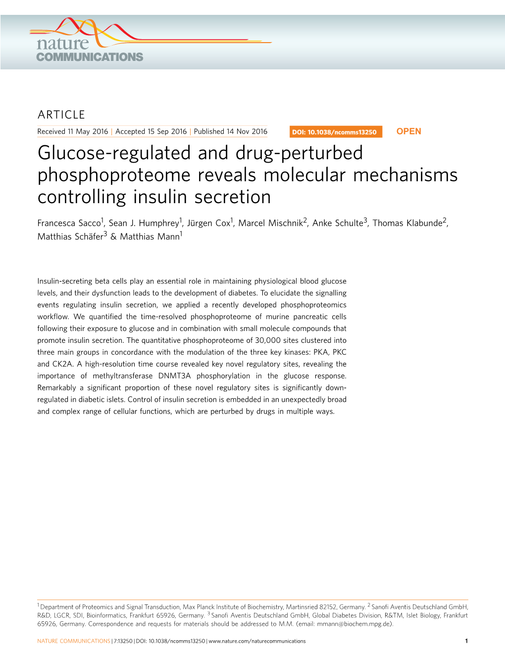 Glucose-Regulated and Drug-Perturbed Phosphoproteome Reveals Molecular Mechanisms Controlling Insulin Secretion