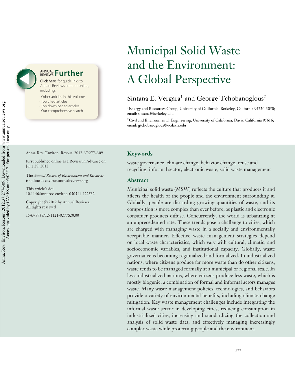 Municipal Solid Waste and the Environment: a Global Perspective