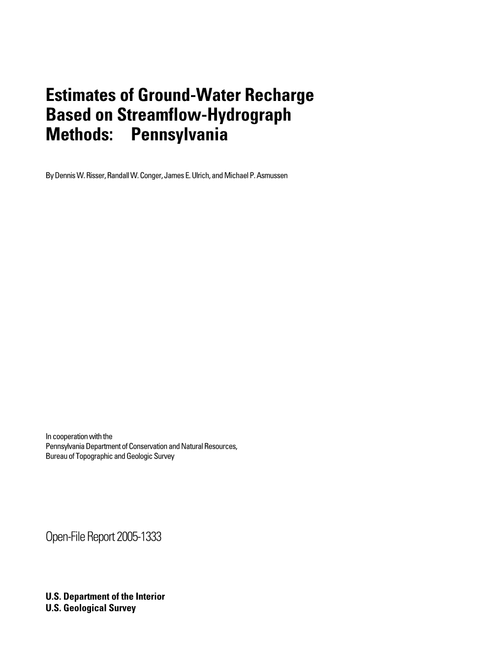 Estimates of Ground-Water Recharge Based on Streamflow-Hydrograph Methods: Pennsylvania