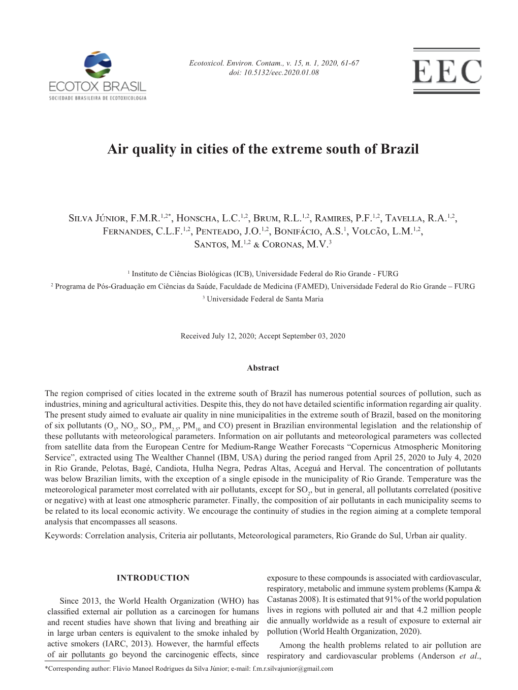 Air Quality in Cities of the Extreme South of Brazil