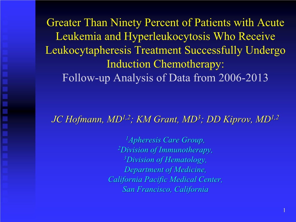 Greater Than Ninety Percent of Patients with Acute Leukemia and Hyperleukocytosis Who Receive Leukocytapheresis Treatment Succes