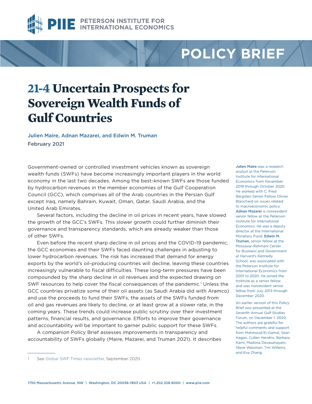 Uncertain Prospects for Sovereign Wealth Funds of Gulf Countries