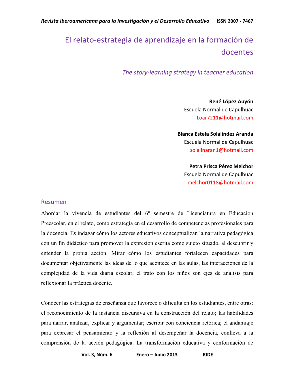 El Relato-Estrategia De Aprendizaje En La Formación De Docentes