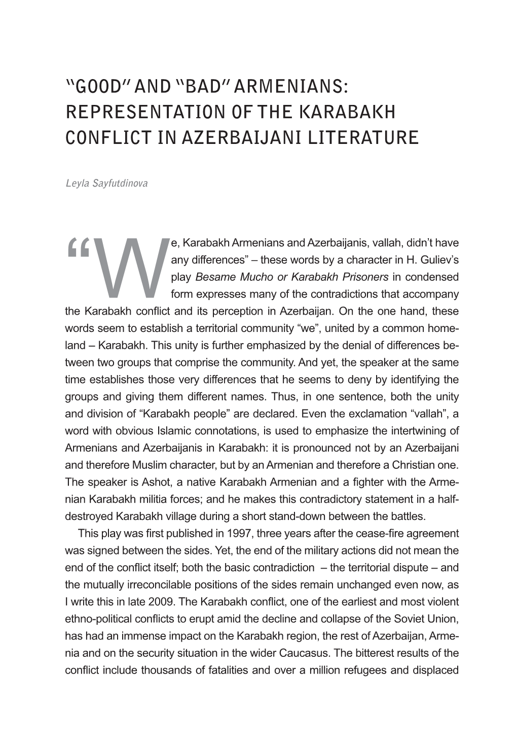 “Good” and “Bad” Armenians: Representation of the Karabakh Conflict in Azerbaijani Literature