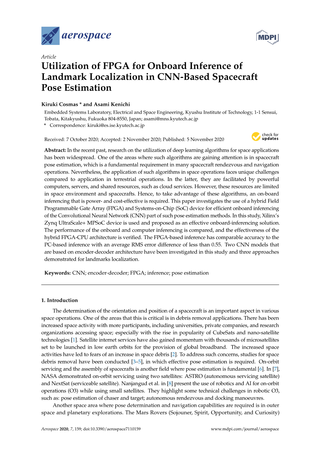 Utilization of FPGA for Onboard Inference of Landmark Localization in CNN-Based Spacecraft Pose Estimation