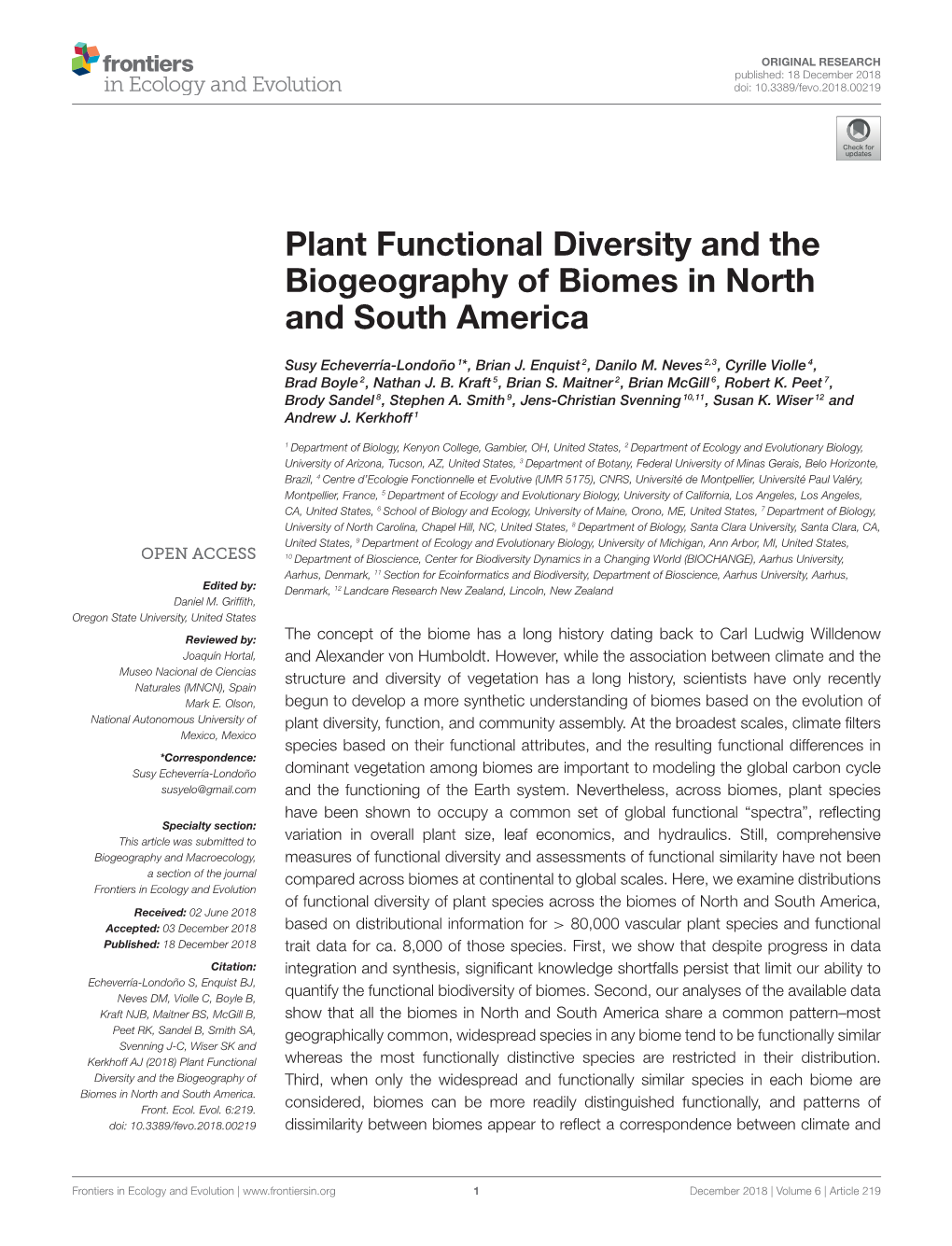 Plant Functional Diversity and the Biogeography of Biomes in North and South America