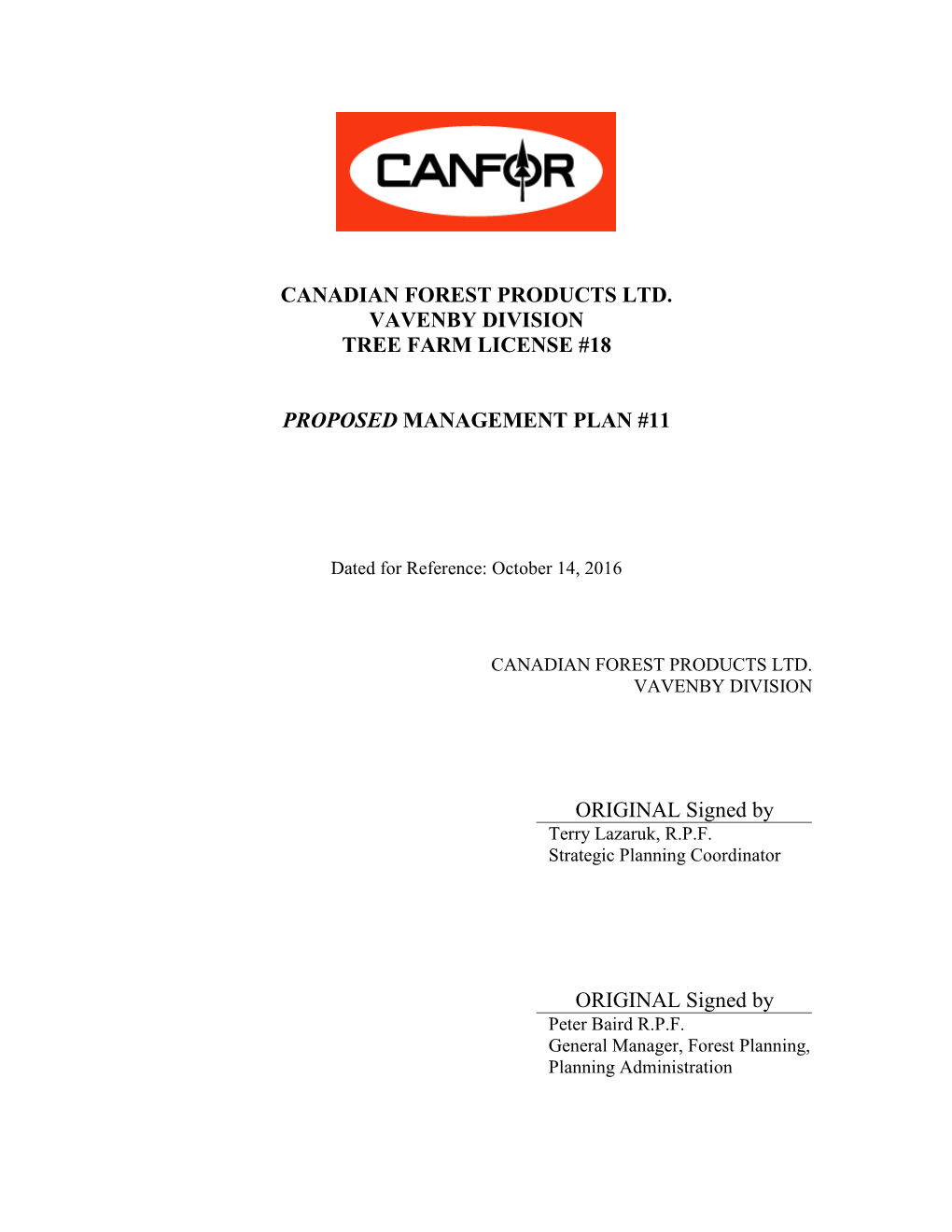 Canfor TFL18 Management Plan