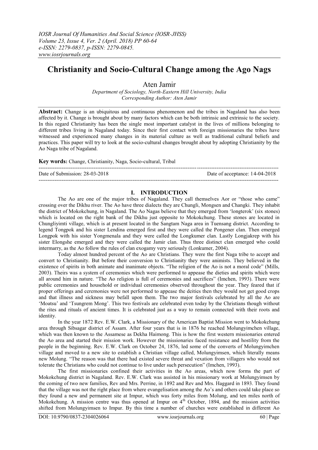 Christianity and Socio-Cultural Change Among the Ago Nags