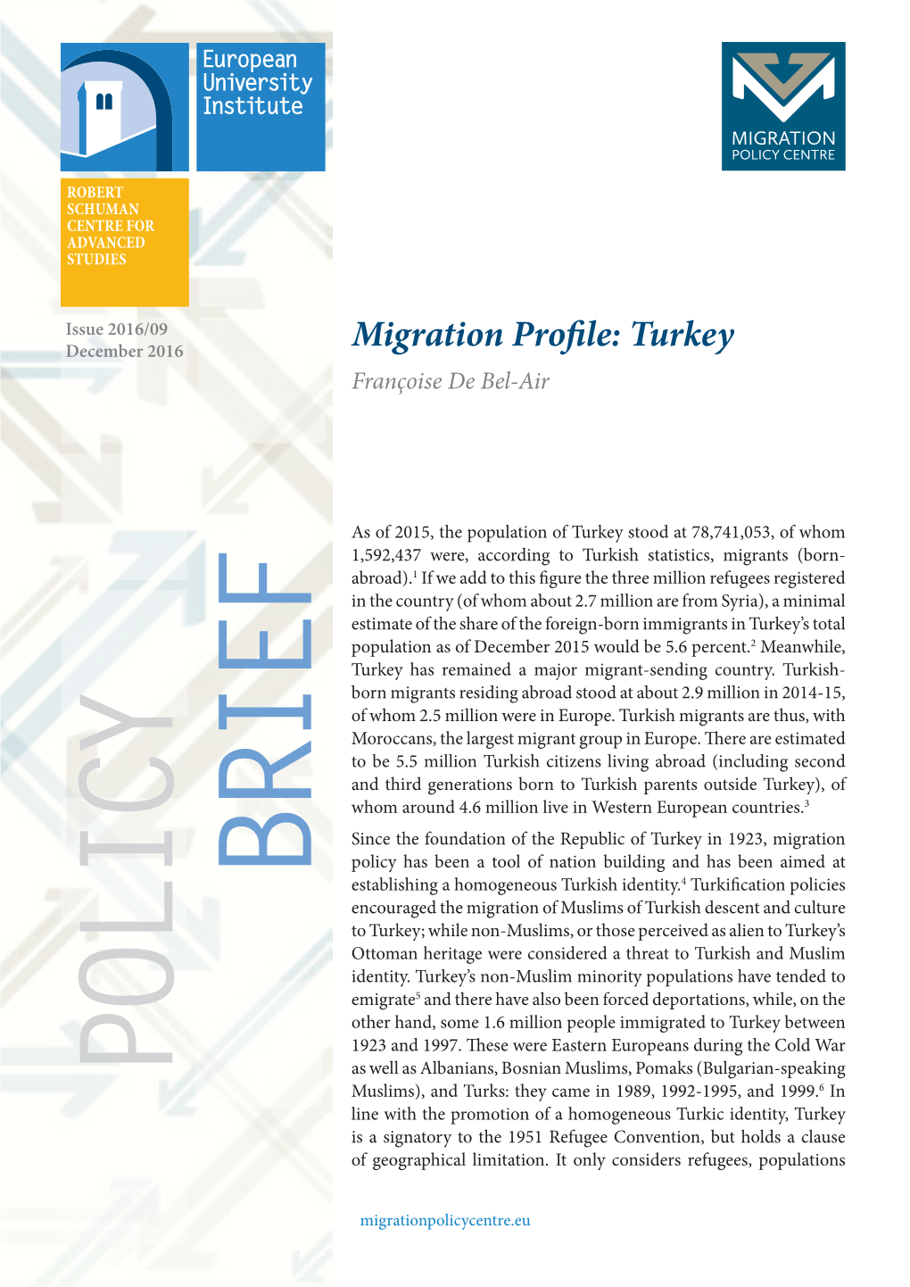 Migration Profile: Turkey Françoise De Bel-Air