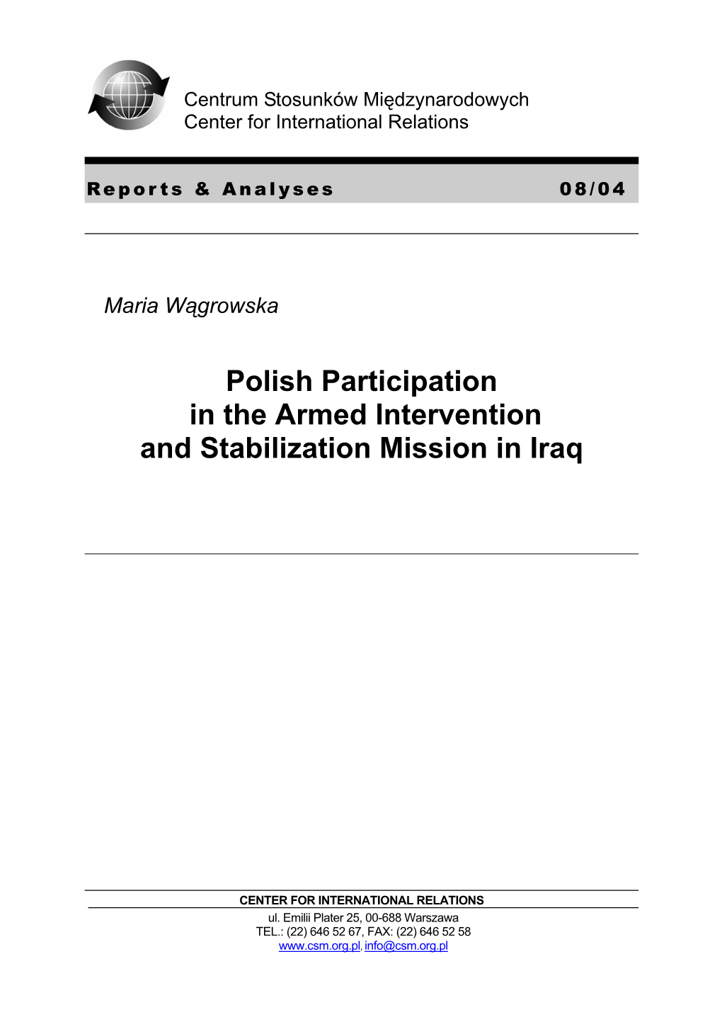 Polish Participation in the Armed Intervention and Stabilization Mission in Iraq