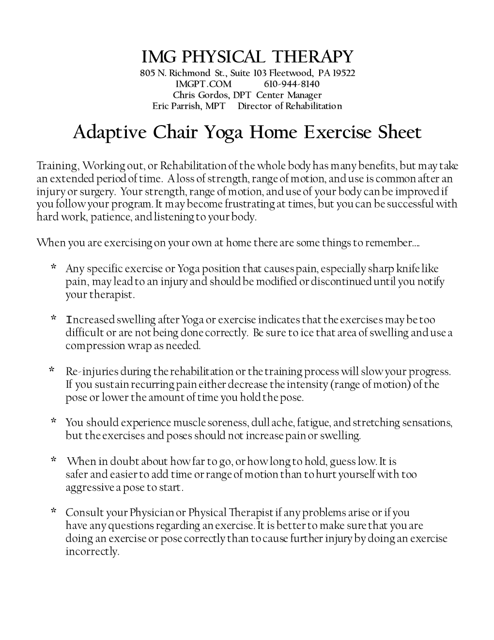 Adaptive Chair Yoga Home Exercise Sheet