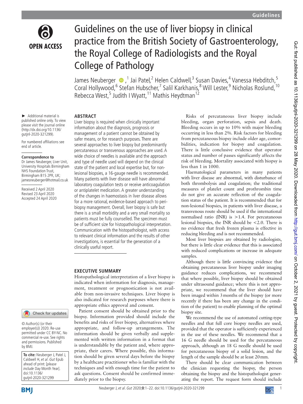 Guidelines on the Use of Liver Biopsy in Clinical Practice from the British Society of Gastroenterology, the Royal College of Ra