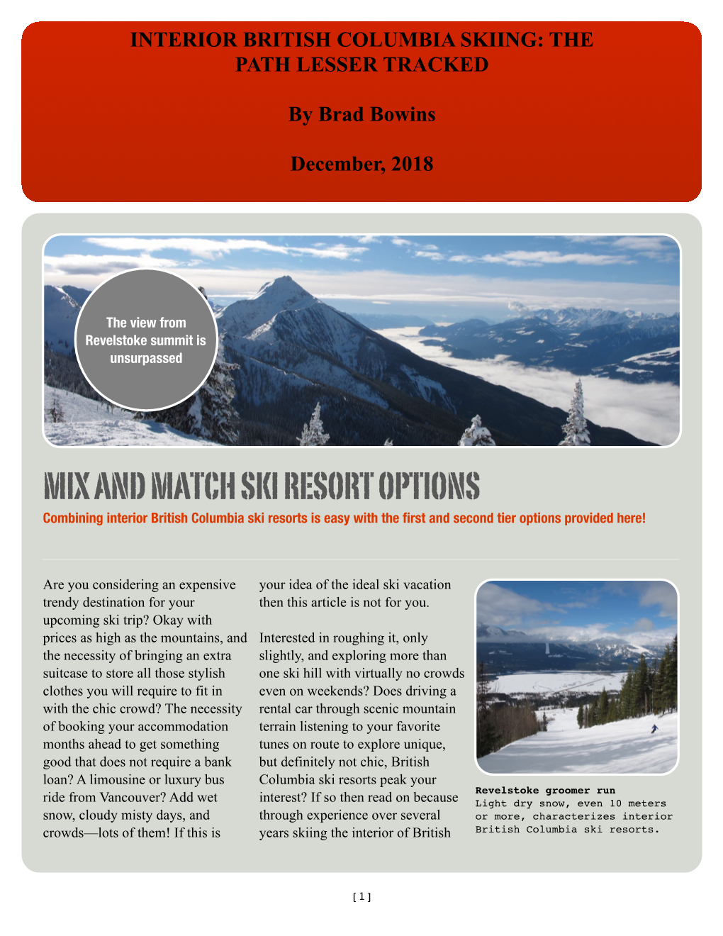 Interior British Columbia Skiing: the Path Lesser Tracked