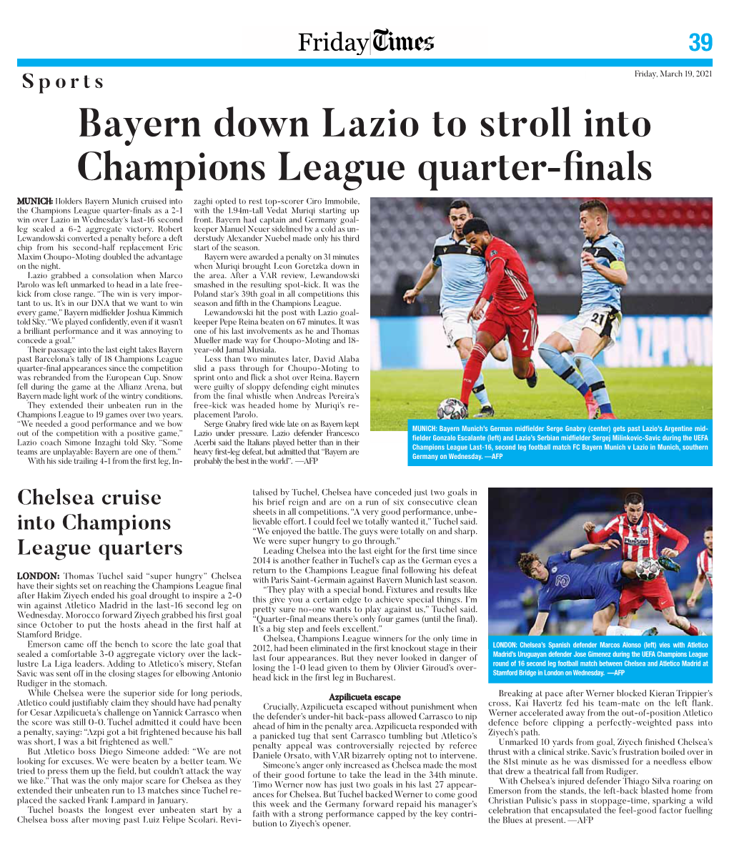 Bayern Down Lazio to Stroll Into Champions League Quarter-Finals