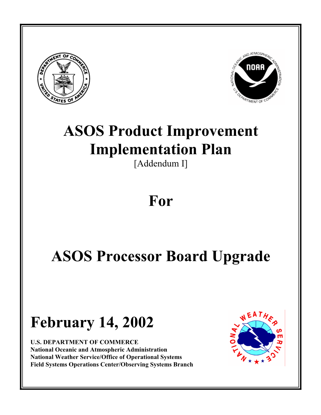 ASOS Product Improvement Implementation Plan for ASOS