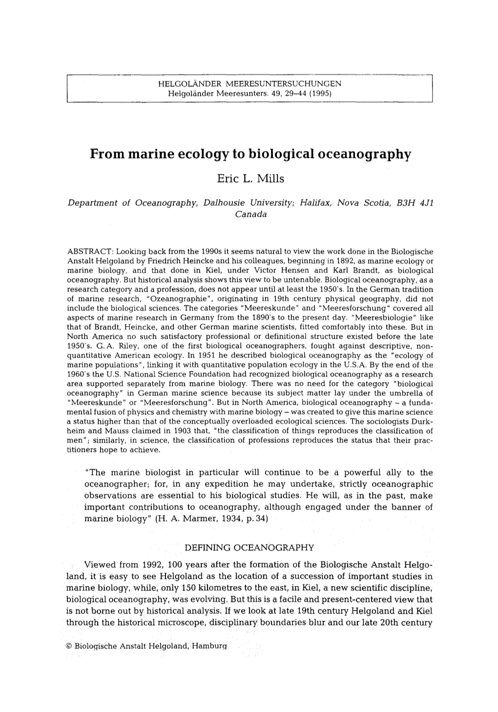 From Marine Ecology to Biological Oceanography