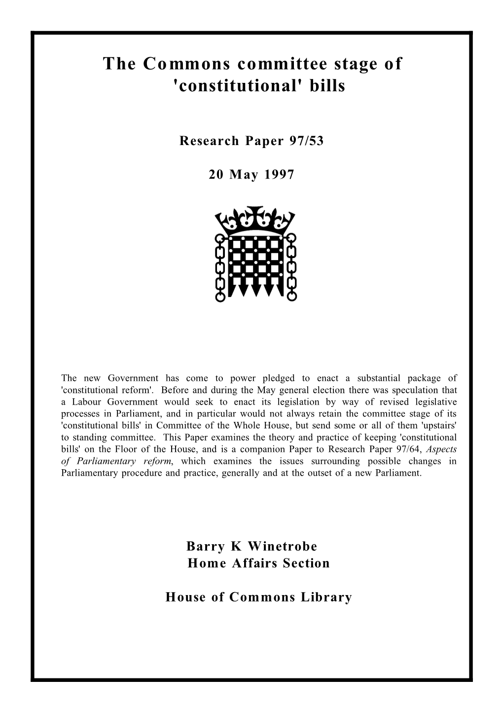 Commons Committee Stage of 'Constitutional' Bills