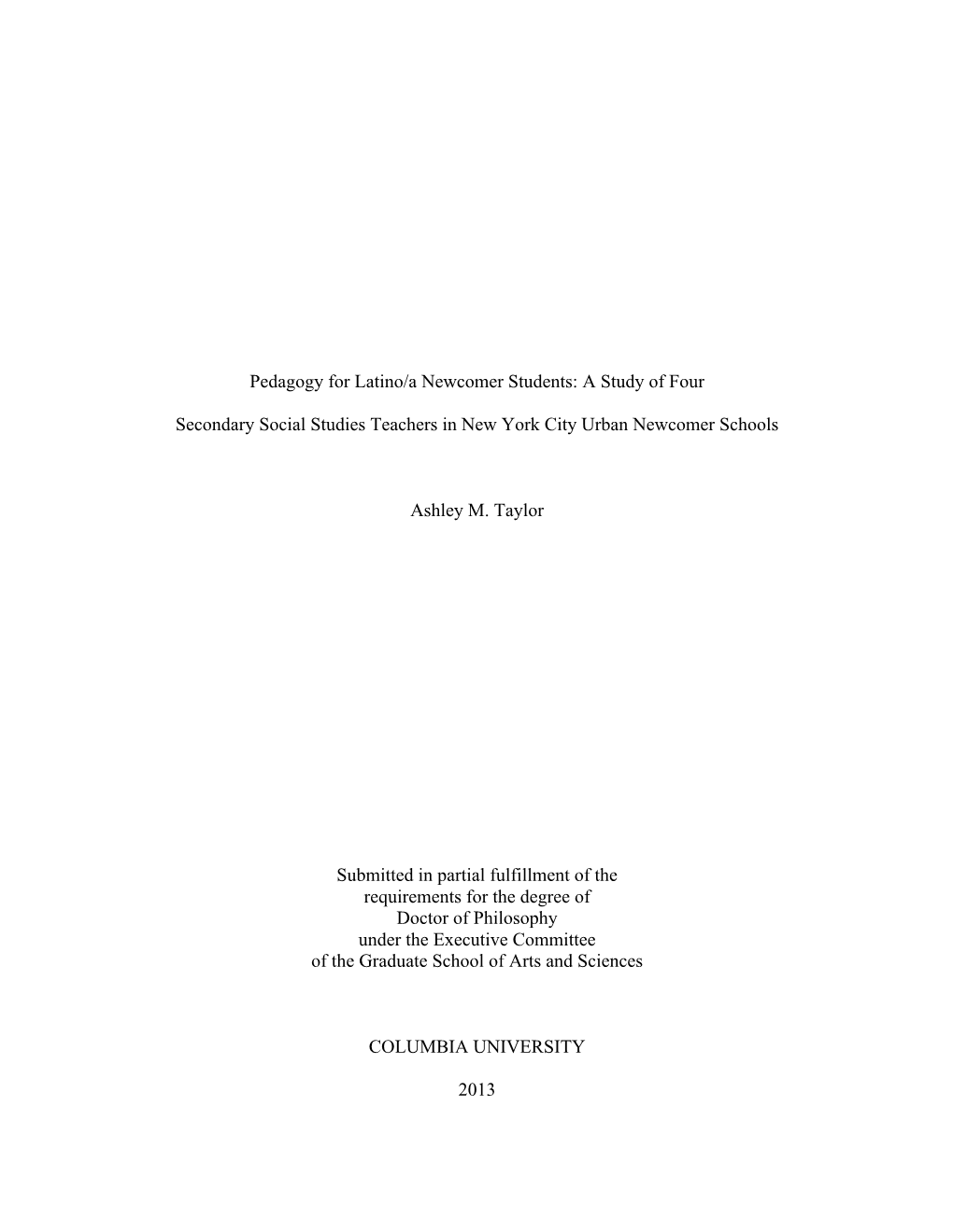 A Study of Four Secondary Social Studies Teachers in New York City Urban Newcomer Scho