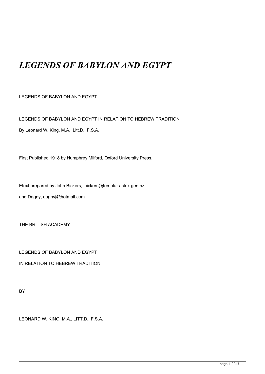 LEGENDS of BABYLON and EGYPT&lt;/H1&gt;
