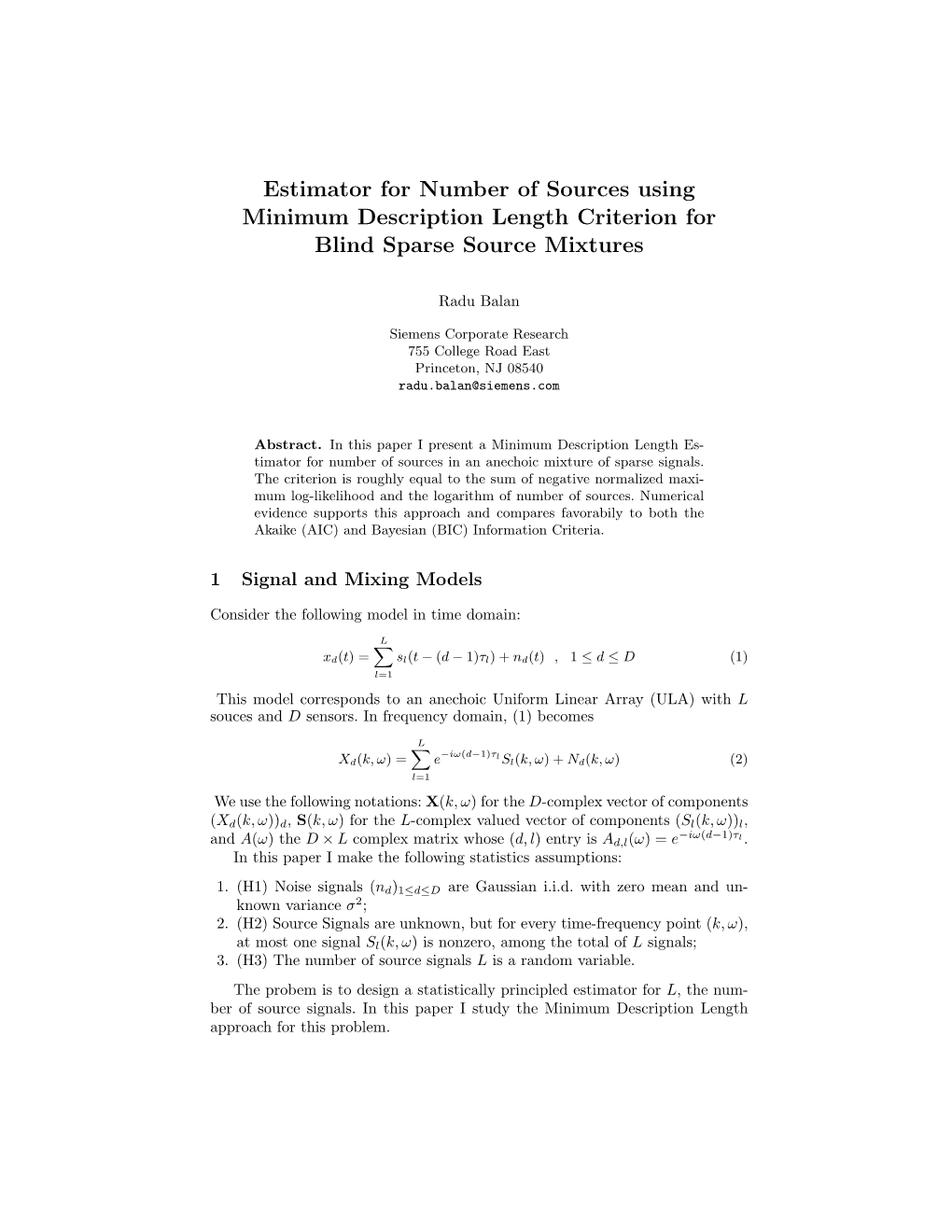 Estimator for Number of Sources Using Minimum Description Length Criterion for Blind Sparse Source Mixtures