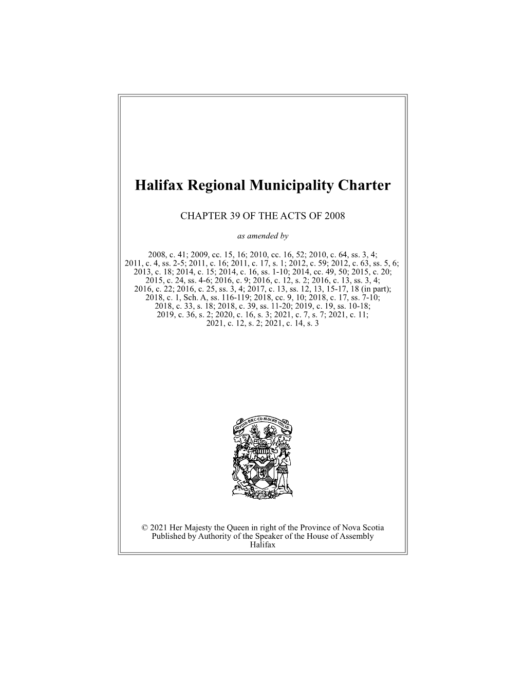 Halifax Regional Municipality Charter