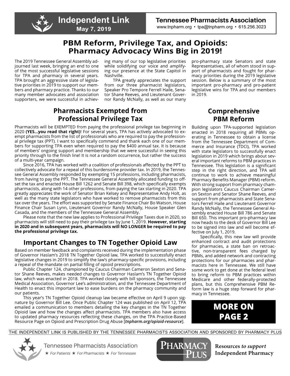 May 7, 2019 • Tpa@Tnpharm.Org • 615.256.3023