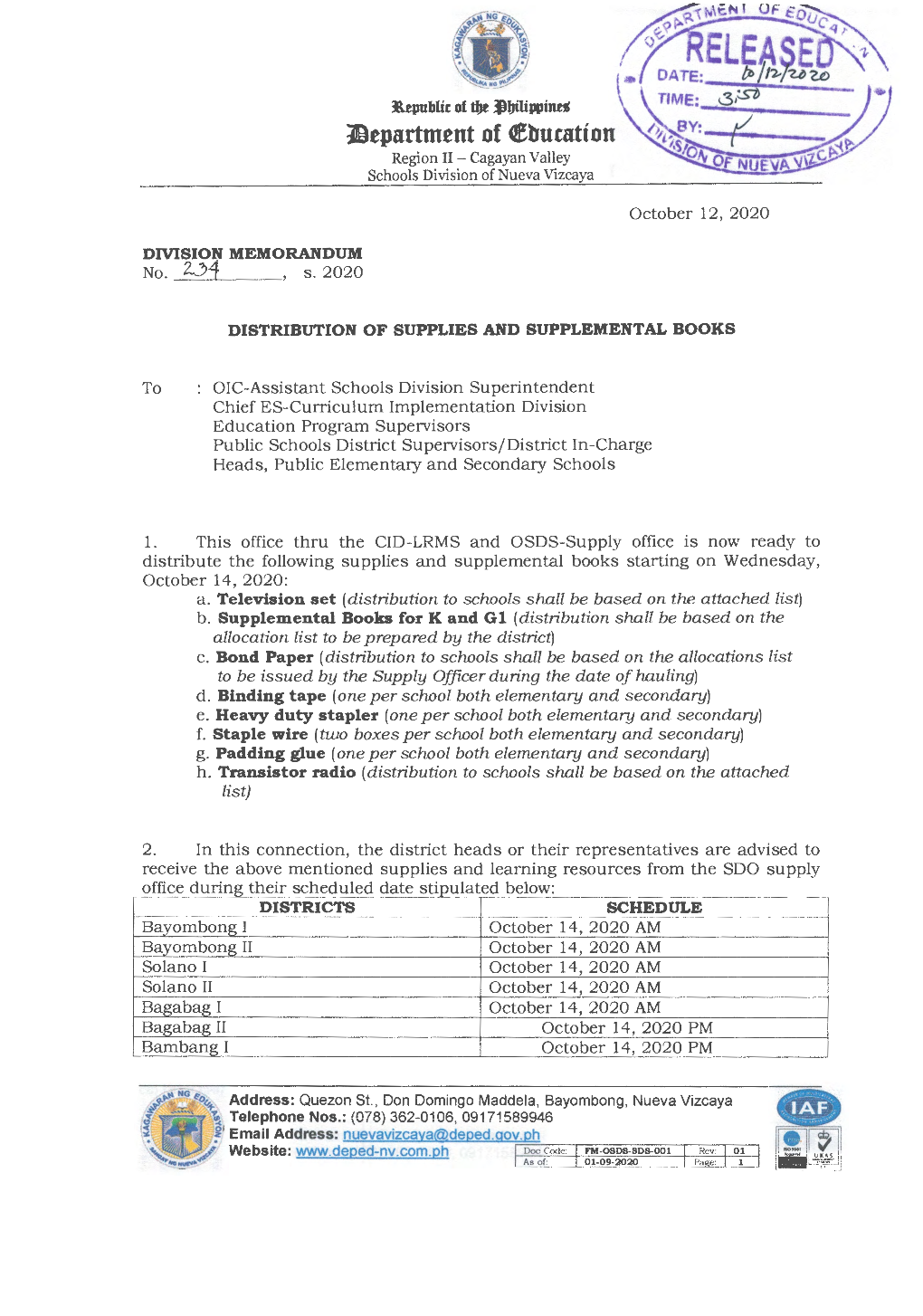 J)Epartment of Qebutation Region II - Cagayan Valley Schools Division of Nueva Vizcaya