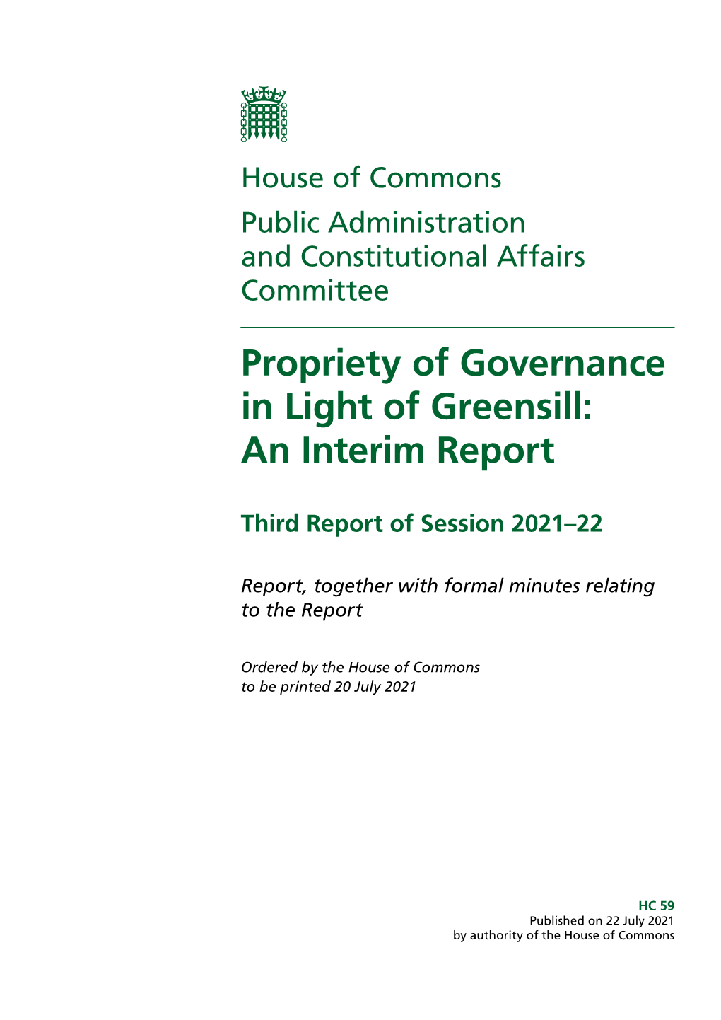 Propriety of Governance in Light of Greensill: an Interim Report