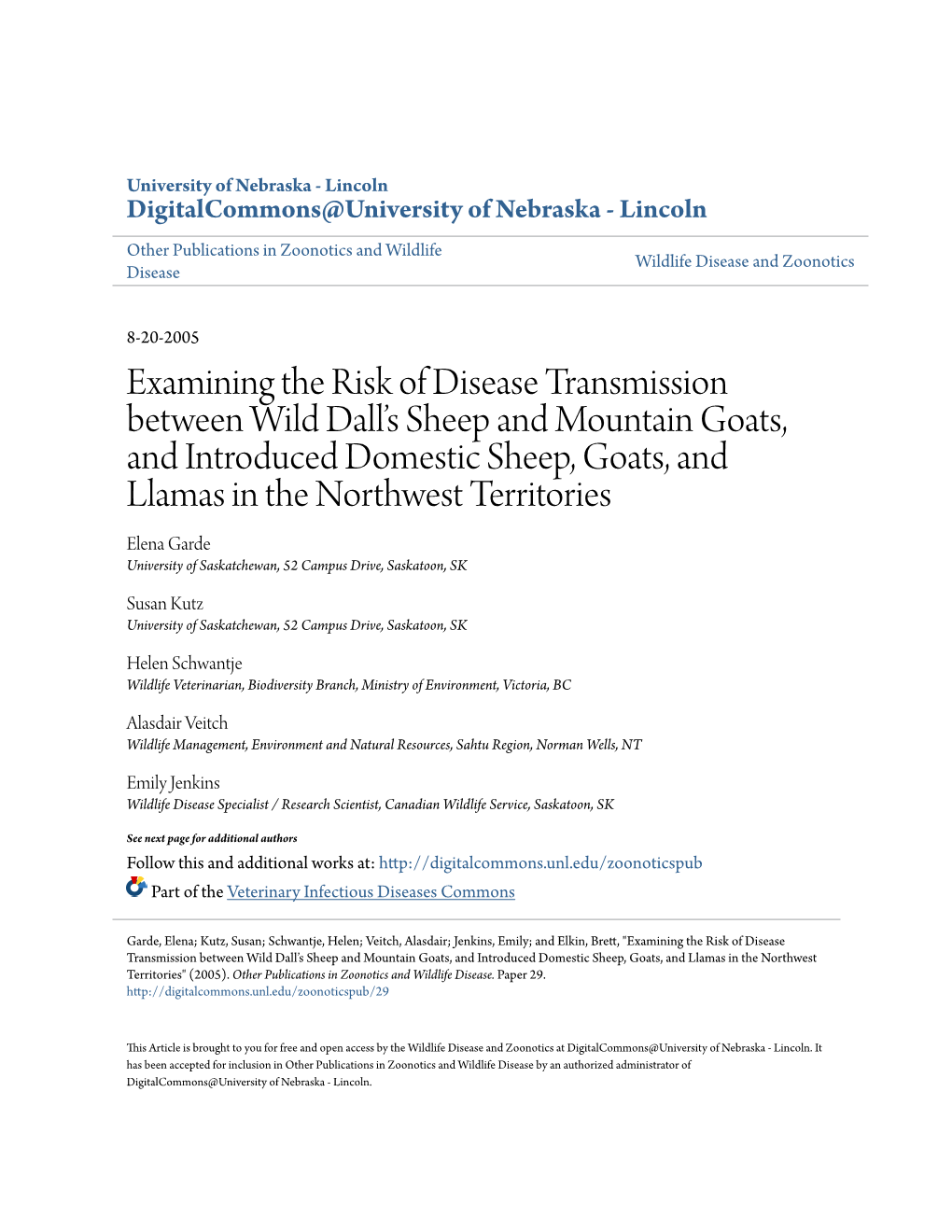 Examining the Risk of Disease Transmission Between Wild Dall's